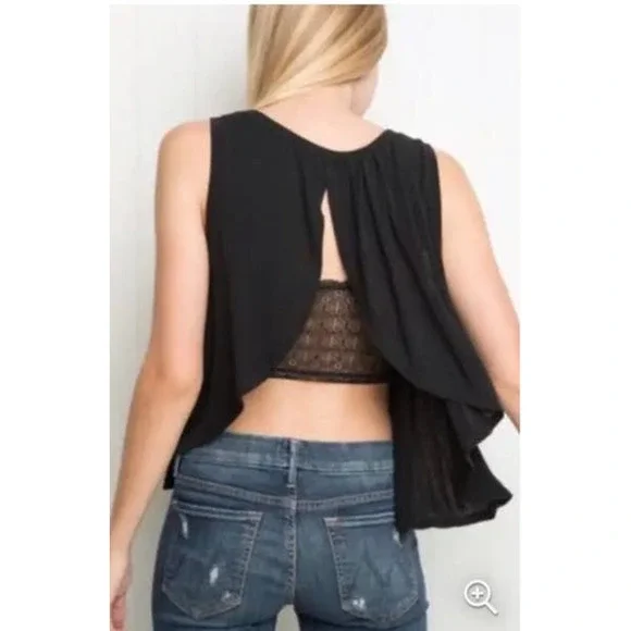 Brandy Melville Eliana Open Tulip Back Black Soft Stretchy Muscle Cotton Shirt - Picture 4 of 8